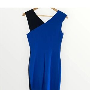 JAYGODFREY Blue and Black Asymmetrical One Shoulder Cocktail Dress